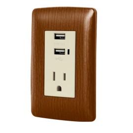 Contacto aterrizado + 2 puertos USB, madera, línea Italiana Cod. 49814