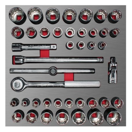 CH203L Juego de dados cortos y accesorios de 1/2″ combinados, 42 piezas